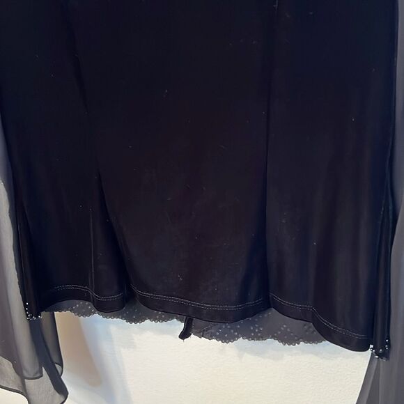 J.R. Nites flared sheer long sleeve button up velvet rhinestone top size 14 - Picture 10 of 11